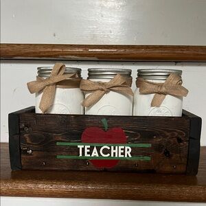 Rustic Wooden Teacher Crate with White Mason Jars
